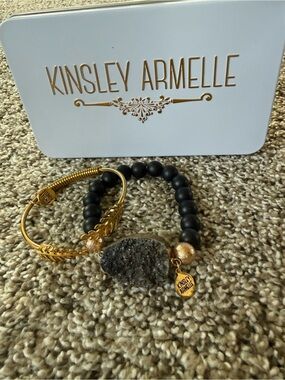 Kinsley Armelle Black and Gold Druzy Bead Bracelet Set